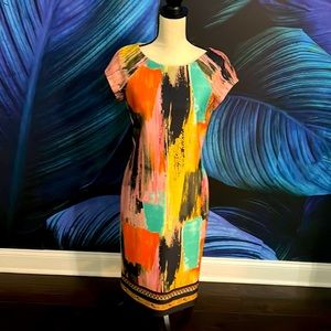 Abstract Print MIDI Dress